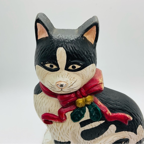 Vintage Cast Iron Doorstop Christmas Black & White Cat Farmhouse Kitchen Taiwan. - Picture 2 of 10